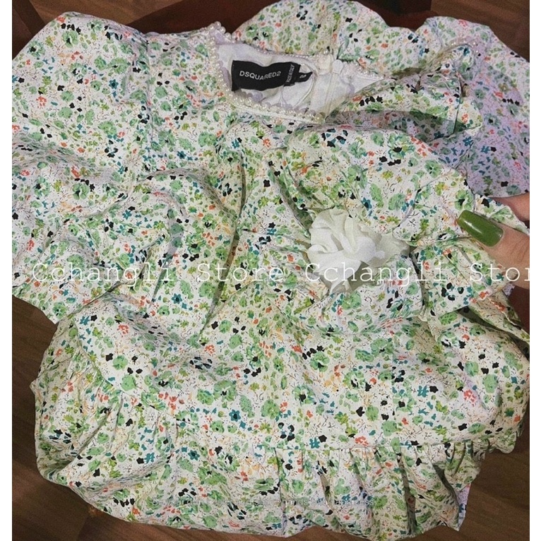 Vải đũi nhăn co dãn mềm mại hoa đồng tiền xanh cốm