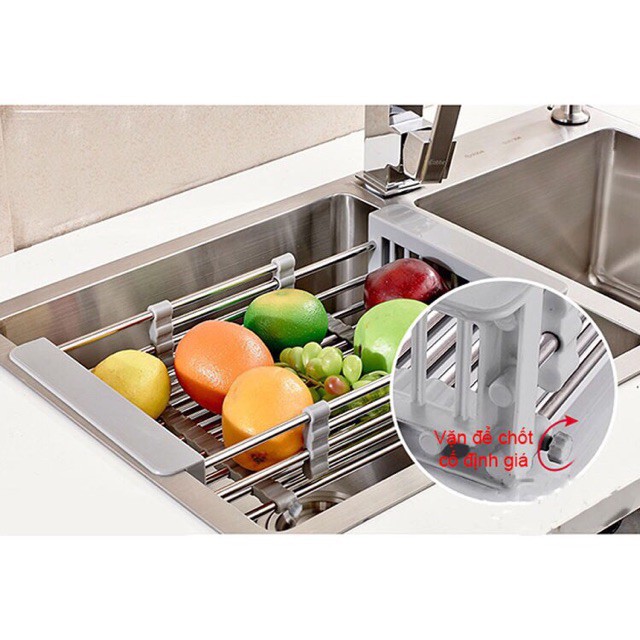 [HCM] Kệ/ khay / rổ inox đa năng để bồn rửa chén (điều chỉnh được độ dài)