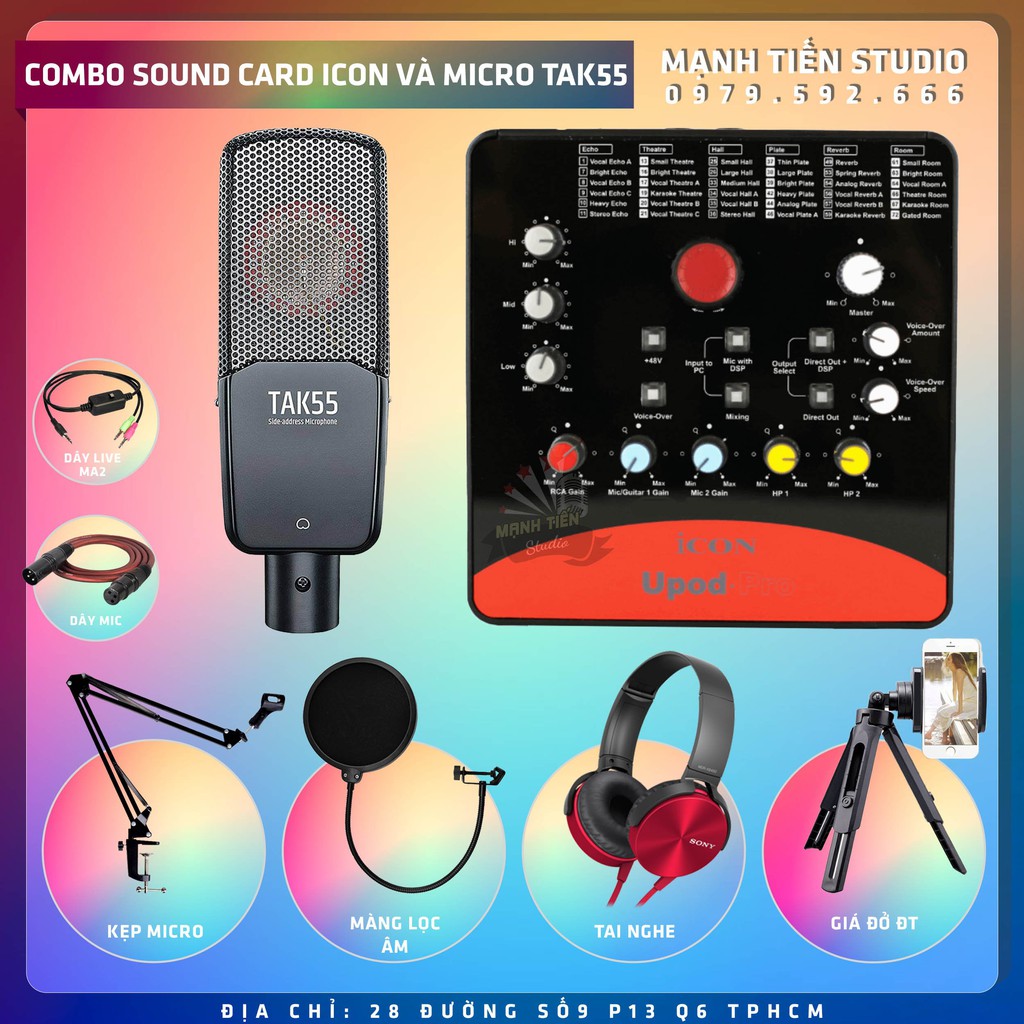 Combo thu âm livestream karaoke Sound Card ICON UPOD Và Micro TAK55 cao cấp chính hãng đẳng cấp tặng full phụ kiện