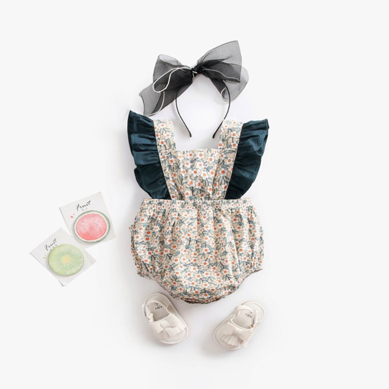 Bộ Áo Liền Quần Không Tay Hở Lưng Phối Bèo Dễ Thương Thời Trang Mùa Hè Cho Bé Sơ Sinh