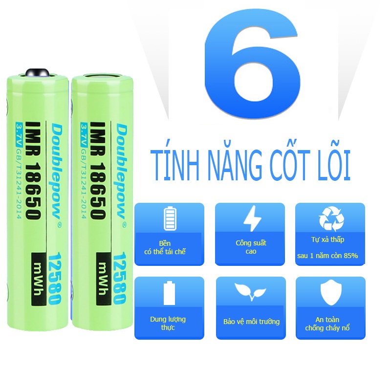 Pin sạc 18650 3,7V - 12580mWh chính hãng Doublepow công suất cao - Hàng xuất khẩu