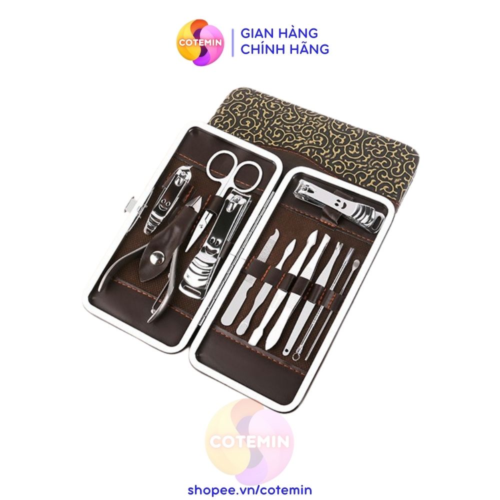 Bộ Chăm Sóc Móng Set 12 Món Chất Liệu Thép Không Gỉ Hộp Da Cao Cấp Full Box Tiện Lợi COTEMIN