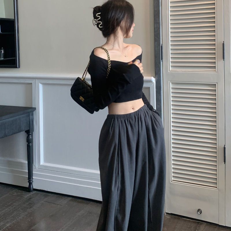 Áo thun COZOKC tay dài trễ vai dáng ngắn thời trang trẻ trung