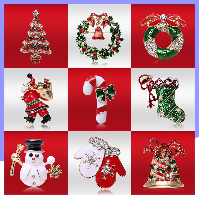 Ghim Cài Áo Hình Chiếc Tất Đính Đá Phong Cách Giáng Sinh Xinh Xắn