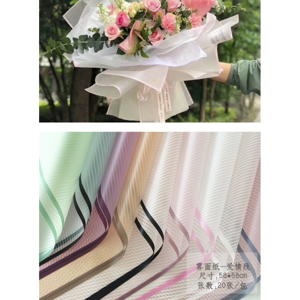 [HCM] Giấy gói hoa bóng mờ TRƠN/ SỌC đẹp 1 xấp 20 tờ kích thước 58cm X 58 cm [ 20 TỜ ]
