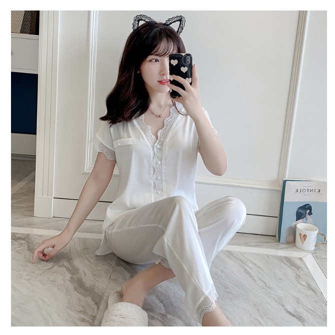 DOJI - Set ngủ lụa trắng ( QCCC có sẵn) - MUỐI SLEEPWEAR M10