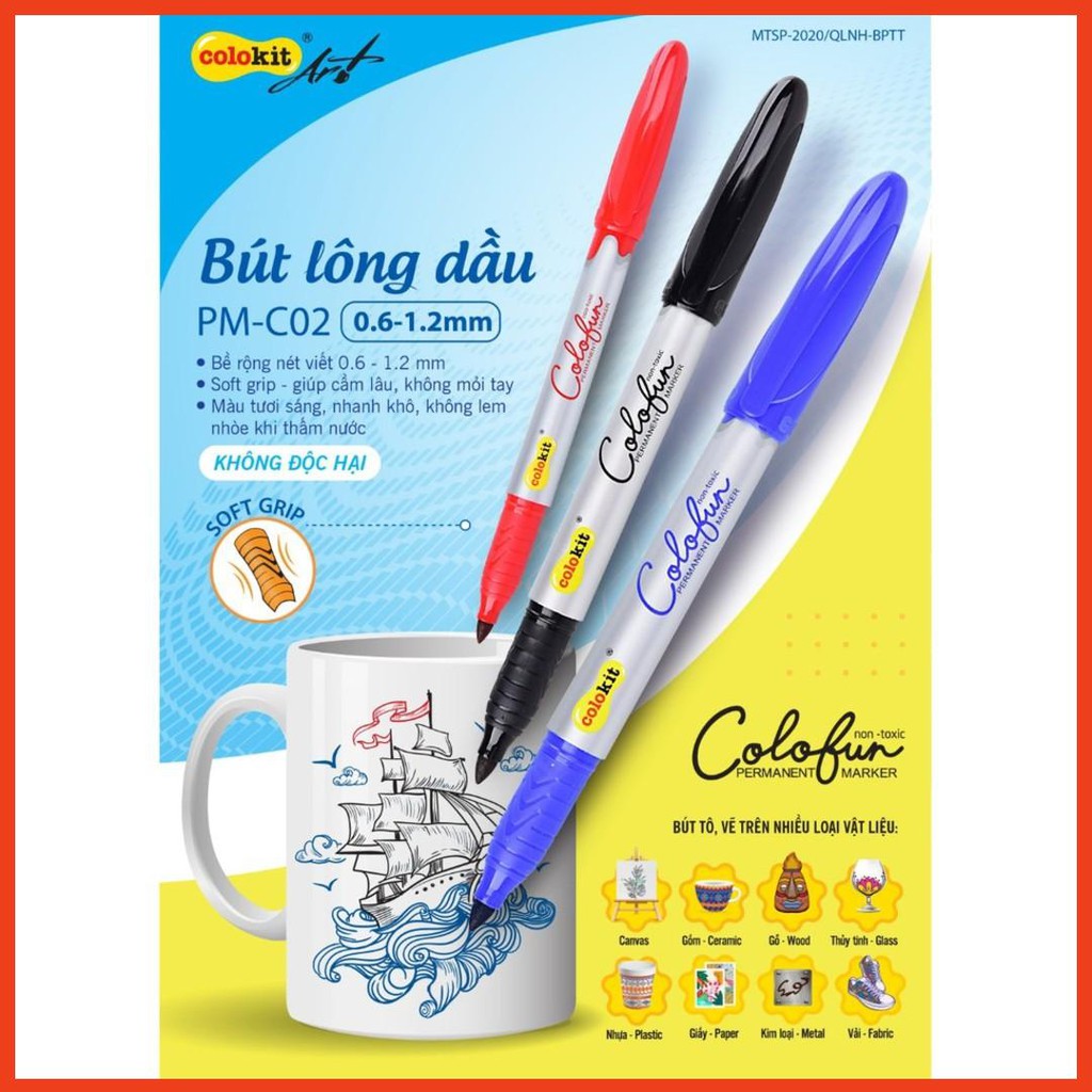 Bút Lông Dầu Mỹ Thuật Colokit PM-C02 (Vỉ 2 Cây - Mực Xanh)