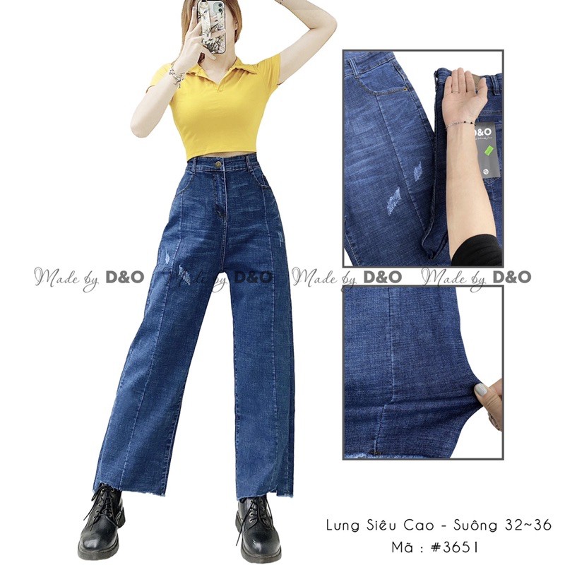 Quần Jean Cạp Cao - Quần Suông Lưng Cao Qua Rốn - Quần Jeans Ống Rộng Thân Nối GIÃN MẠNH