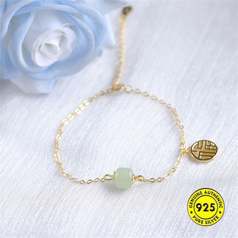 Mới Vòng Tay Mạ Vàng 18K Đính Hạt Ngọc Bích