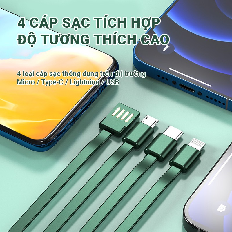 Pin sạc dự phòng có sẵn cáp Cát Thái YM-343 dung lượng 15000mAh hỗ trợ sạc nhanh 2.1A, 4 cáp Micro/Type-C/Lightning/USB