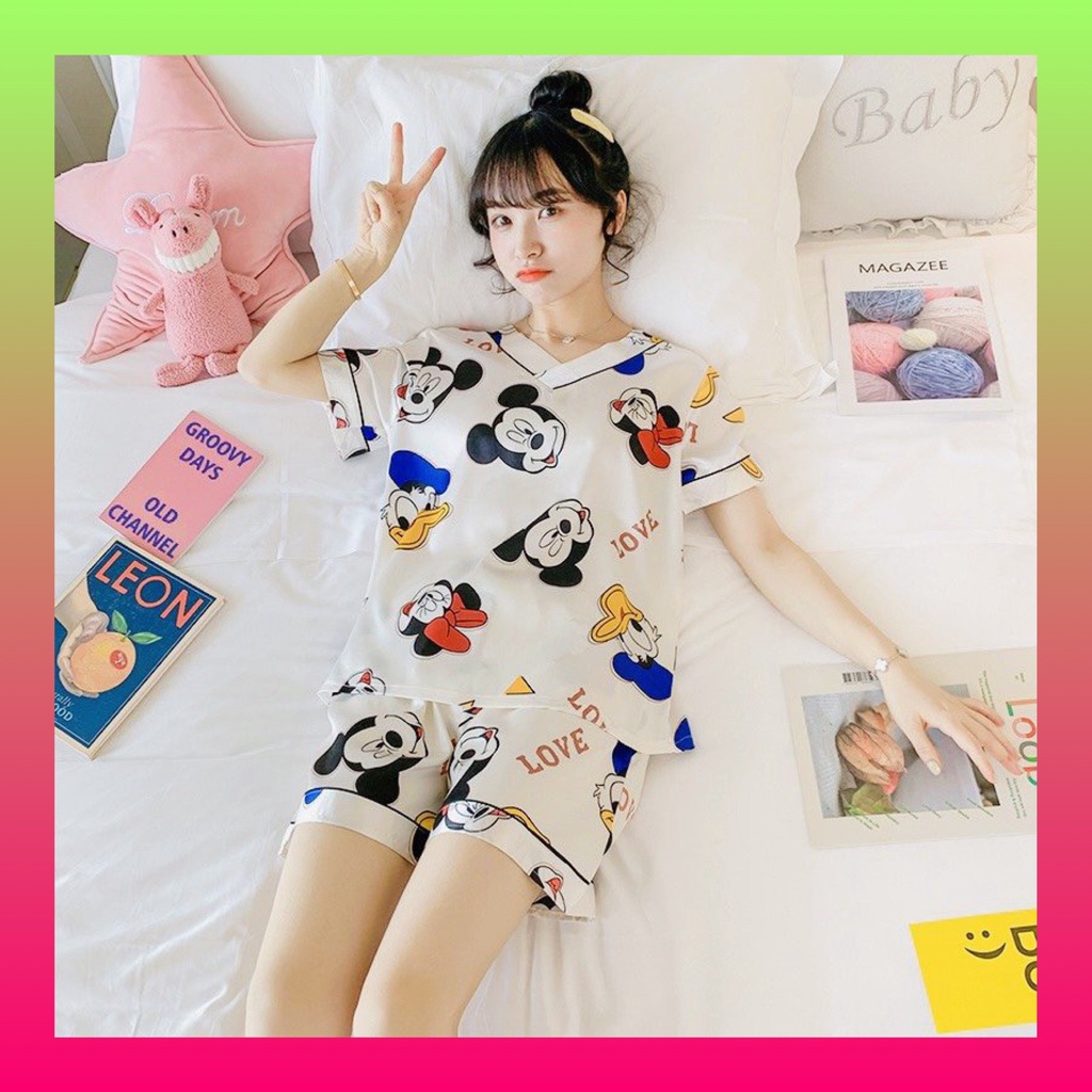 Đồ ngủ nữ Pijama lụa Satin tay ngắn siêu mịn, siêu mát, thời trang Hàn Quốc - Kakafashion21