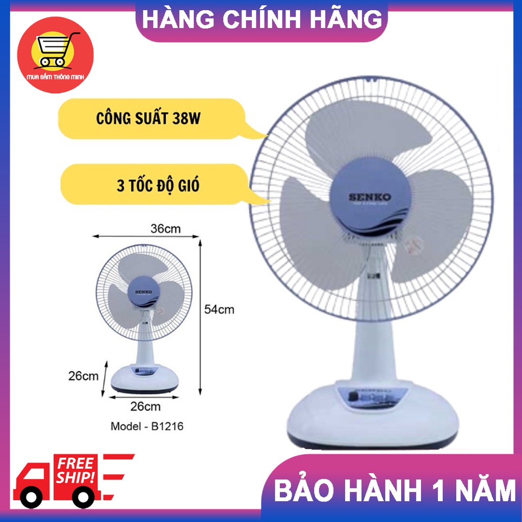 Quạt Điện Senko Quạt Cây Lỡ Để Bàn Tiện Lợi Cao Cấp B1216 Màu Ngẫu Nhiên - Hàng Chính Hãng Bảo Hành 12 Tháng