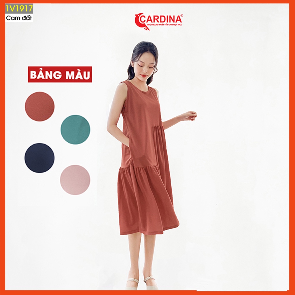 Đầm nữ CARDINA chất cotton Nhật cao cấp dáng xòe sát nách mang đến phong cách hiện đại nữ tính 1V19.