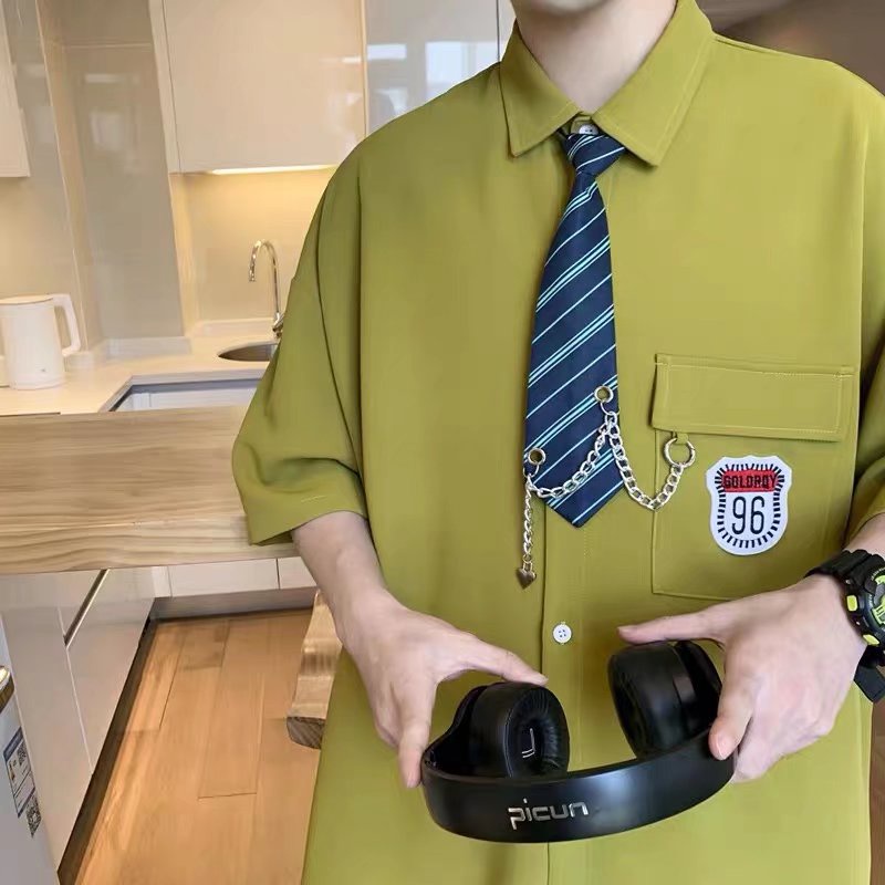 Áo Sơ Mi Ngắn Tay Phối Túi Hộp Form Rộng Phong Cách Hip Hop Hàn Quốc