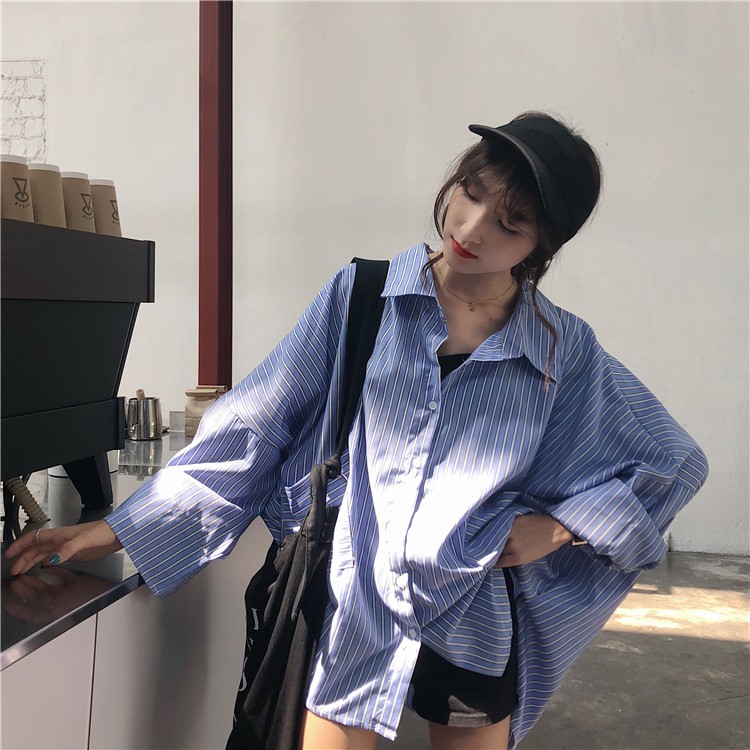 [ORDER-Có Ảnh Thật] Áo sơ mi nữ kẻ sọc form rộng dài tay túi đắp ulzzang | BigBuy360 - bigbuy360.vn