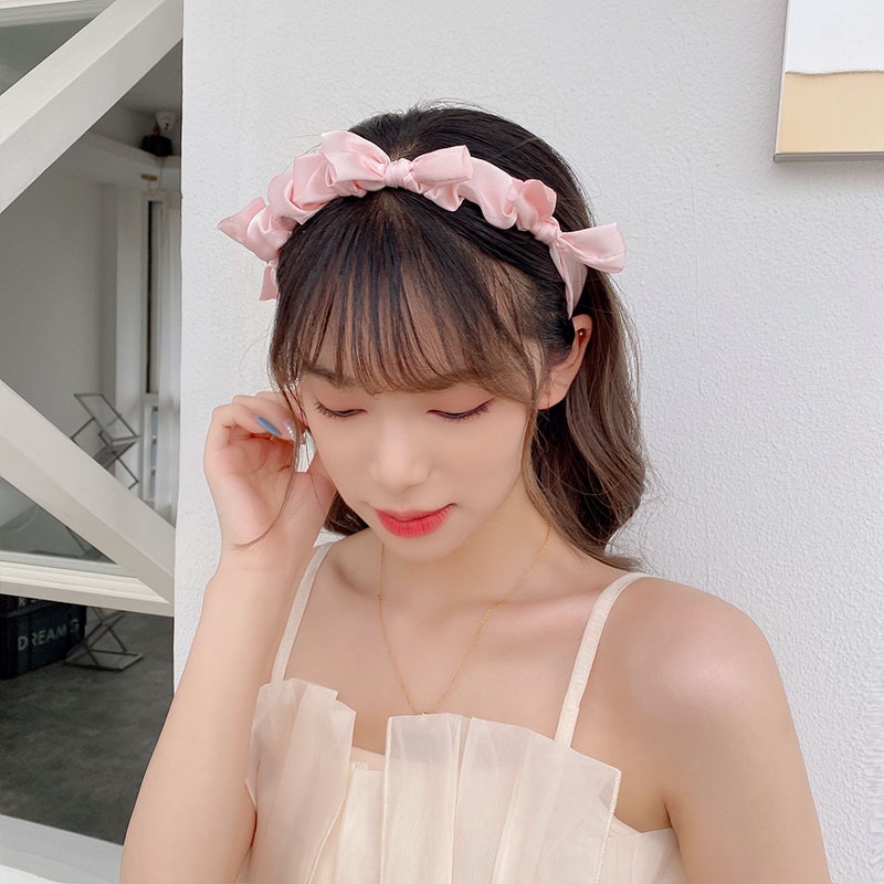 Băng Đô Cài Tóc Bản Rộng Màu Hồng Kiểu Vintage Hàn Quốc Dễ Thương