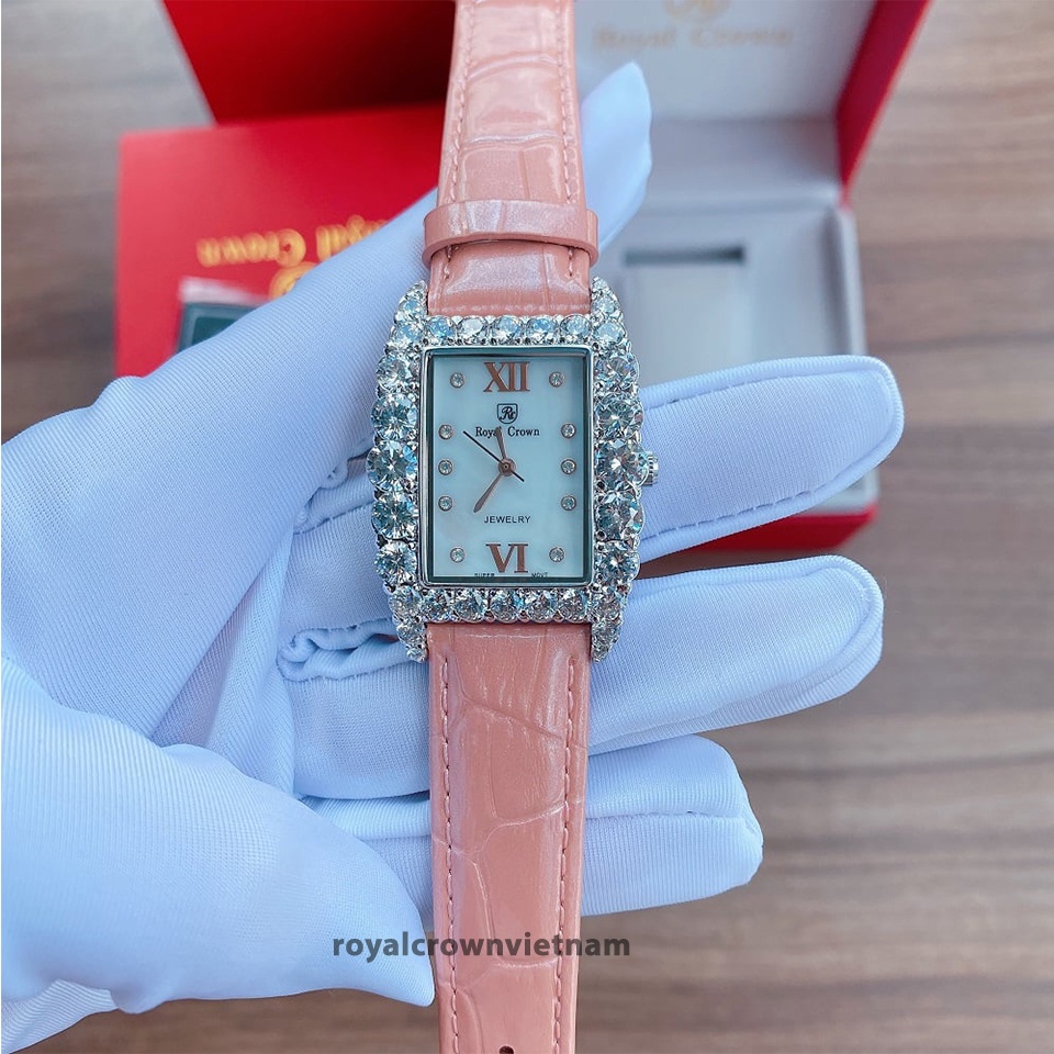 Đồng Hồ Nữ Royal Crown 6111 Dây Da Hồng Chính Hãng Dịu Dàng Nữ Tính