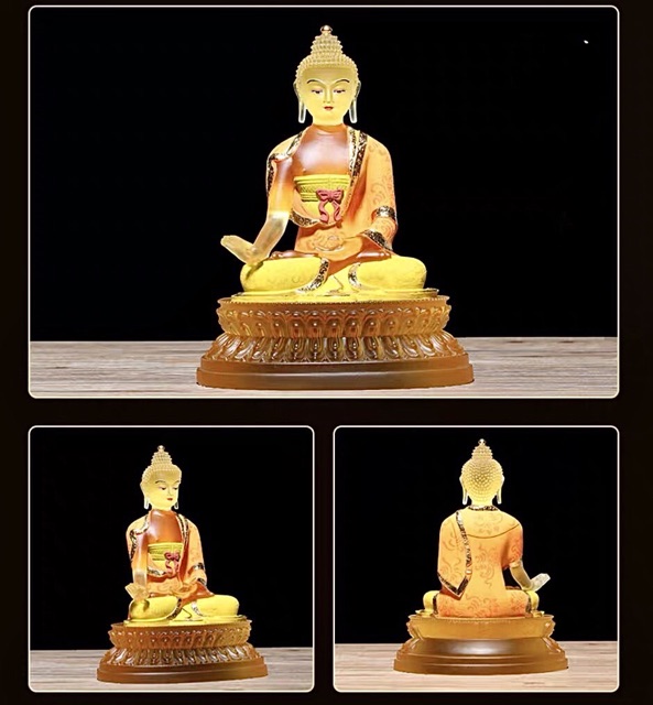 Bộ tượng Dược Sư 7 thế tay lưu ly dát vàng vẽ màu (17cm)