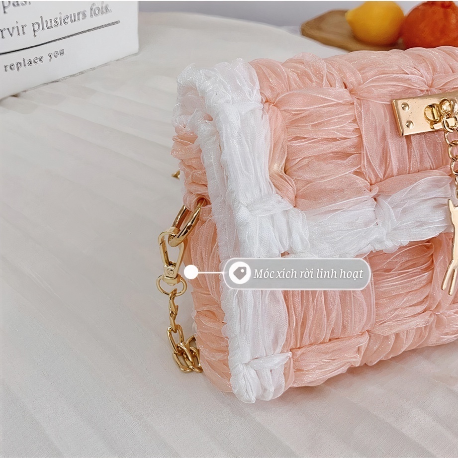 Túi tự đan handmade, túi đeo chéo ruy băng phối màu thời trang Hàn Quốc - Bộ phụ kiện đầy đủ LX303