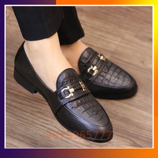 GIÀY LƯỜI NAM ĐẾ PHÍP GỖ - CHẤT LIỆU DA BÒ 100%, DẬP VÂN CÁ XẤU - MÃ X091-1