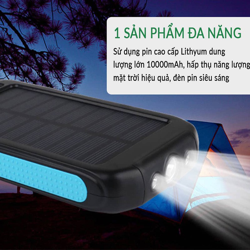 Pin sạc dự phòng năng lượng mặt trời, bin sạc dự phòng 10000mAh - Pin sạc dự phòng iphone - có đèn pin - Phụ Kiện HB