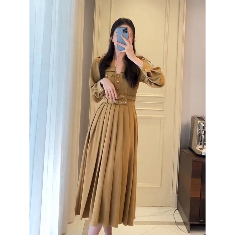 V151 - Váy xếp ly nâu