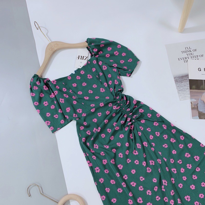 [Mã FAGREEN1505 giảm tới 30K đơn 99K] VN93 - VÁY HOA XANH DÚM EO XÒE NỮ | BigBuy360 - bigbuy360.vn