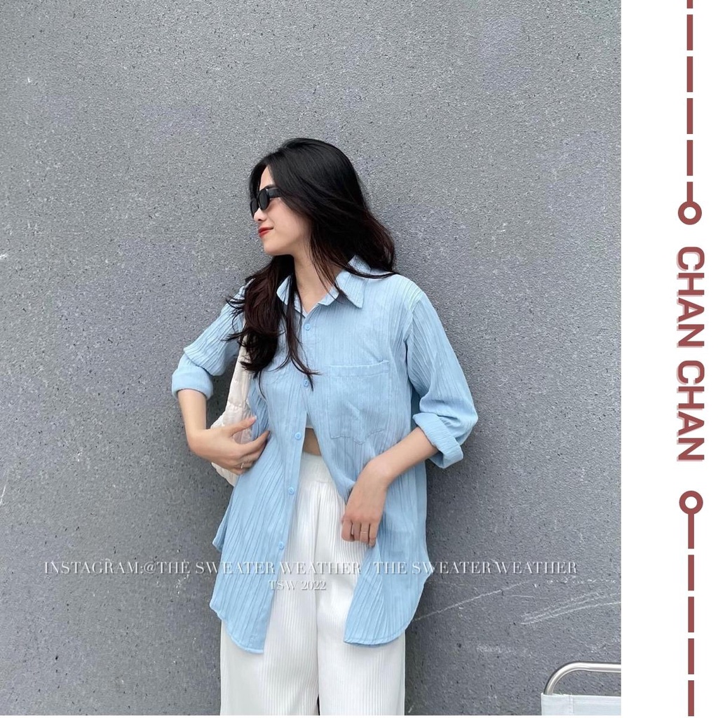 Áo Sơ Mi Dài Tay Vải Đũi Gân Nhiều Màu Xinh