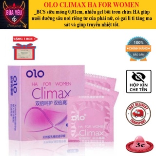 [Mua 1 tặng 1] Bao cao su OLO Climax Ha For Women có gai li ti, gel bôi trơn nuôi dưỡng sâu, siêu mỏng- Hộp 3 cái