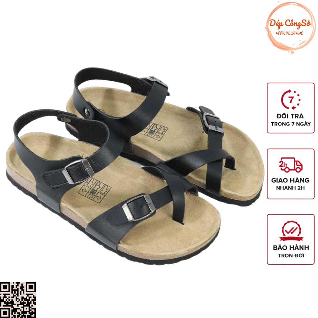 Sandal Nam Nữ Xỏ Ngón Đế Trấu Màu Đen Detaunisex Mã SATA22D Full Box