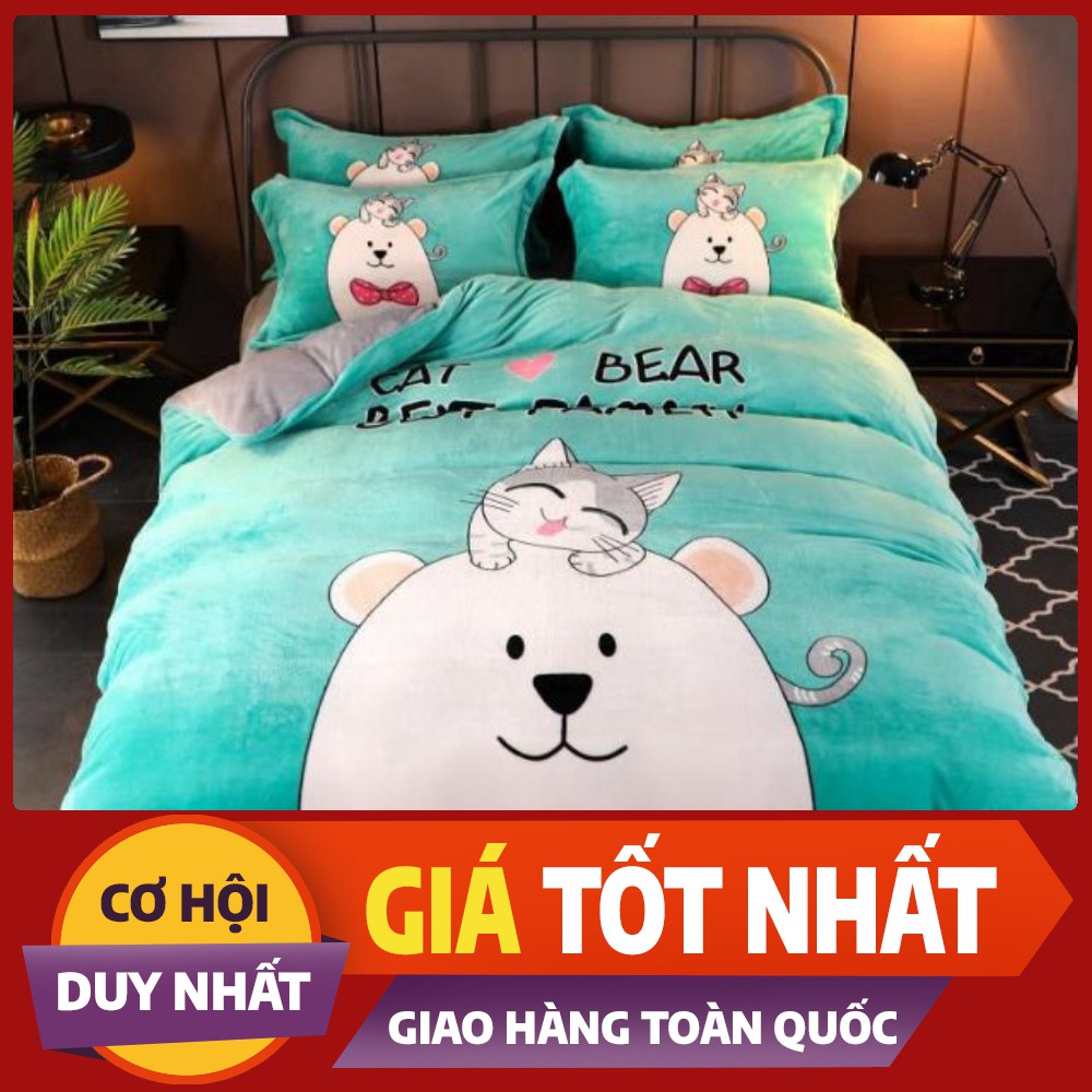 Bộ chăn ga gối nỉ nhung 3D (nhiều màu)