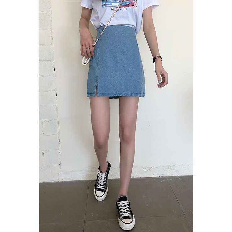 Chân váy chữ A denim màu trơn xẻ tà phong cách Hàn Quốc thời trang | BigBuy360 - bigbuy360.vn