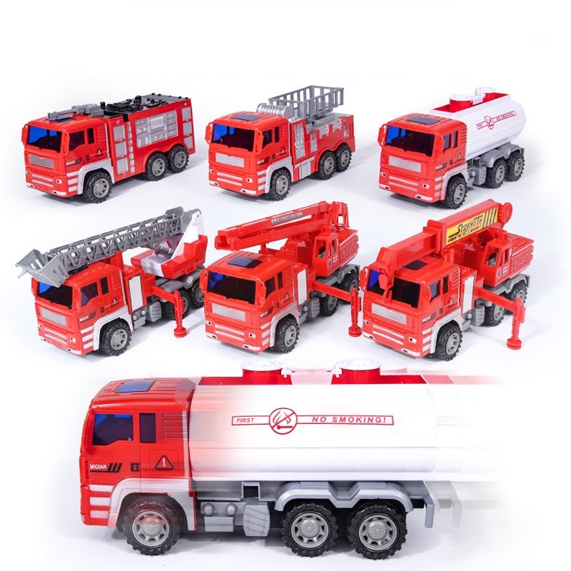 Set 4 ô tô đồ chơi xe cứu hỏa Fire Truck có trực thăng mini mô hình 1:64