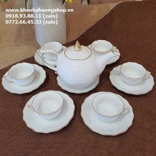 bộ ấm trà sứ Minh Long viền vàng - bộ ấm trà gốm sứ Minh Long viền vàng