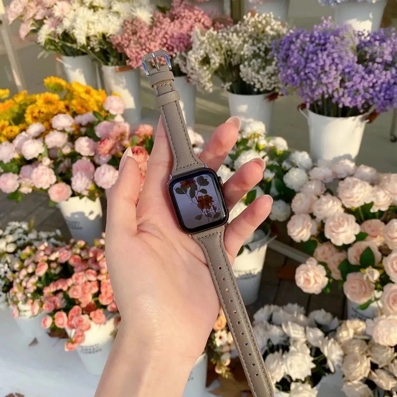 Dây đeo bằng da mỏng thích hợp cho đồng hồ thông minh Apple Watch series 1/2/3 42mm 38mm 4 5 40mm 44mm