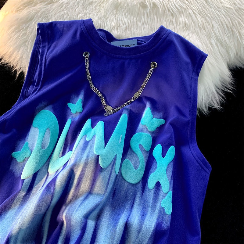 Jiashucheng Áo Thun Sát Nách Dáng Rộng In Chữ Graffiti Đường Phố Mỹ Thời Trang Mùa Hè Cho Các Cặp Đôi