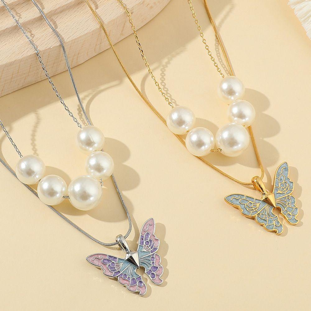 VANES1 Dây Chuyền Hai Lớp Mặt Hình Bướm Phong Cách Hàn Quốc Thanh Lịch Cho Nữ