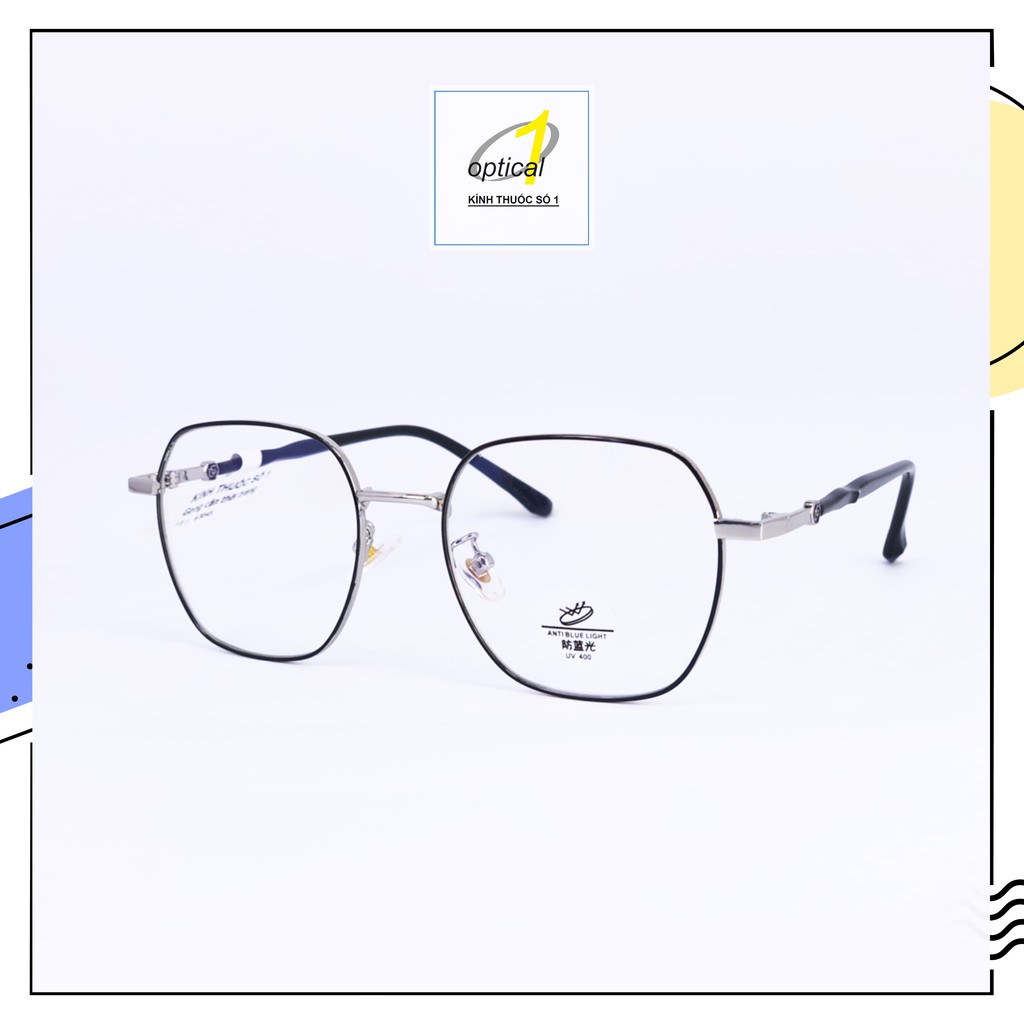 Gọng kính cận nam nữ KÍNH THUỐC SỐ 1 chất liệu kim loại càng nhựa dẻo mắt đa giác 63045 có thể lắp mắt cận, viễn, loạn