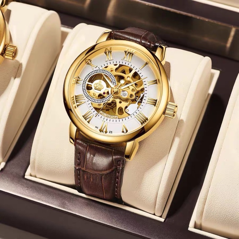 Đồng hồ nam lộ máy Mgorkin dạ quang chống nước mặt kính saphire đồng hồ cơ dây da cá sấu thời trang trẻ trung nam tính | BigBuy360 - bigbuy360.vn