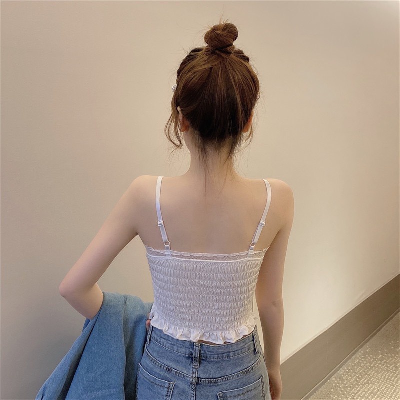 Áo Bra Croptop Nhún Phối Viền Ren A890