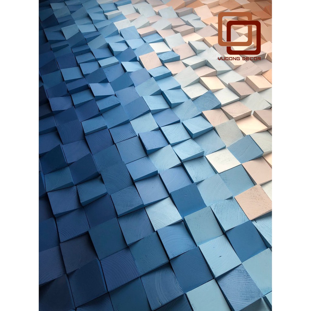 Tranh gỗ trang trí 3D tone XANH LAM (Wood mosaic) - (KÍCH THƯỚC 30x40 và 40X60cm)