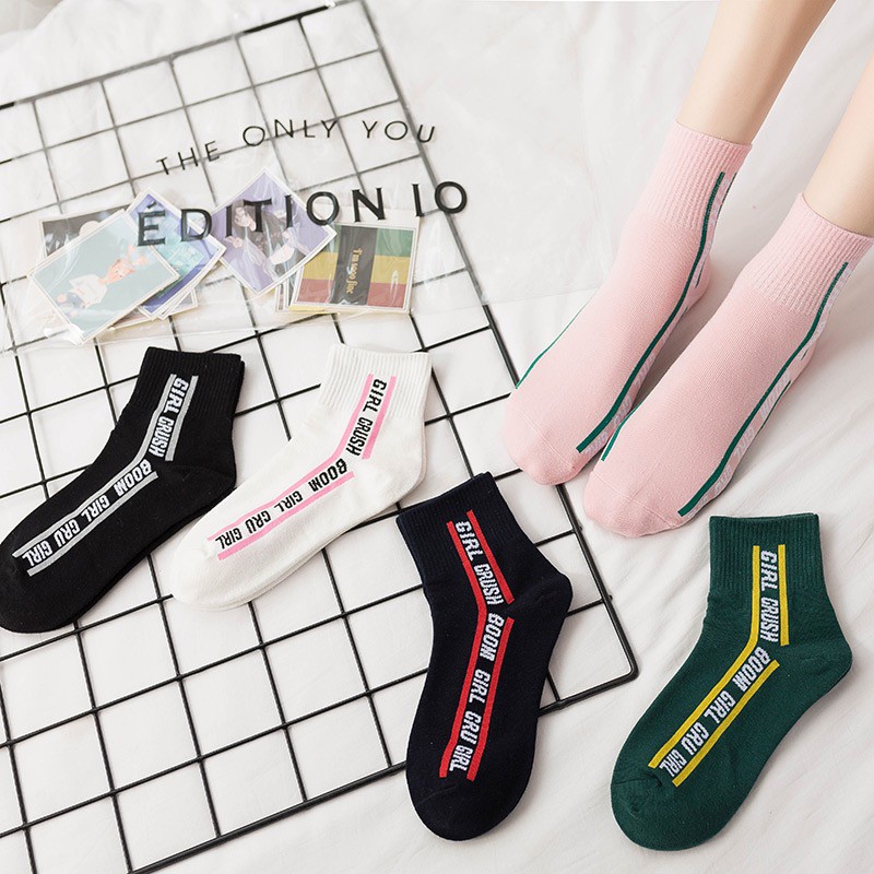 Korean style socks English characters Stockings Socks Retro pop socks