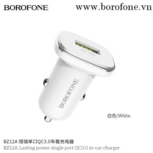 CHÍNH HÃNGTẩu Sạc Xe Ô Tô | Cốc Sạc Xe Hơi Borofone  BZ12A (3.0A-18W)