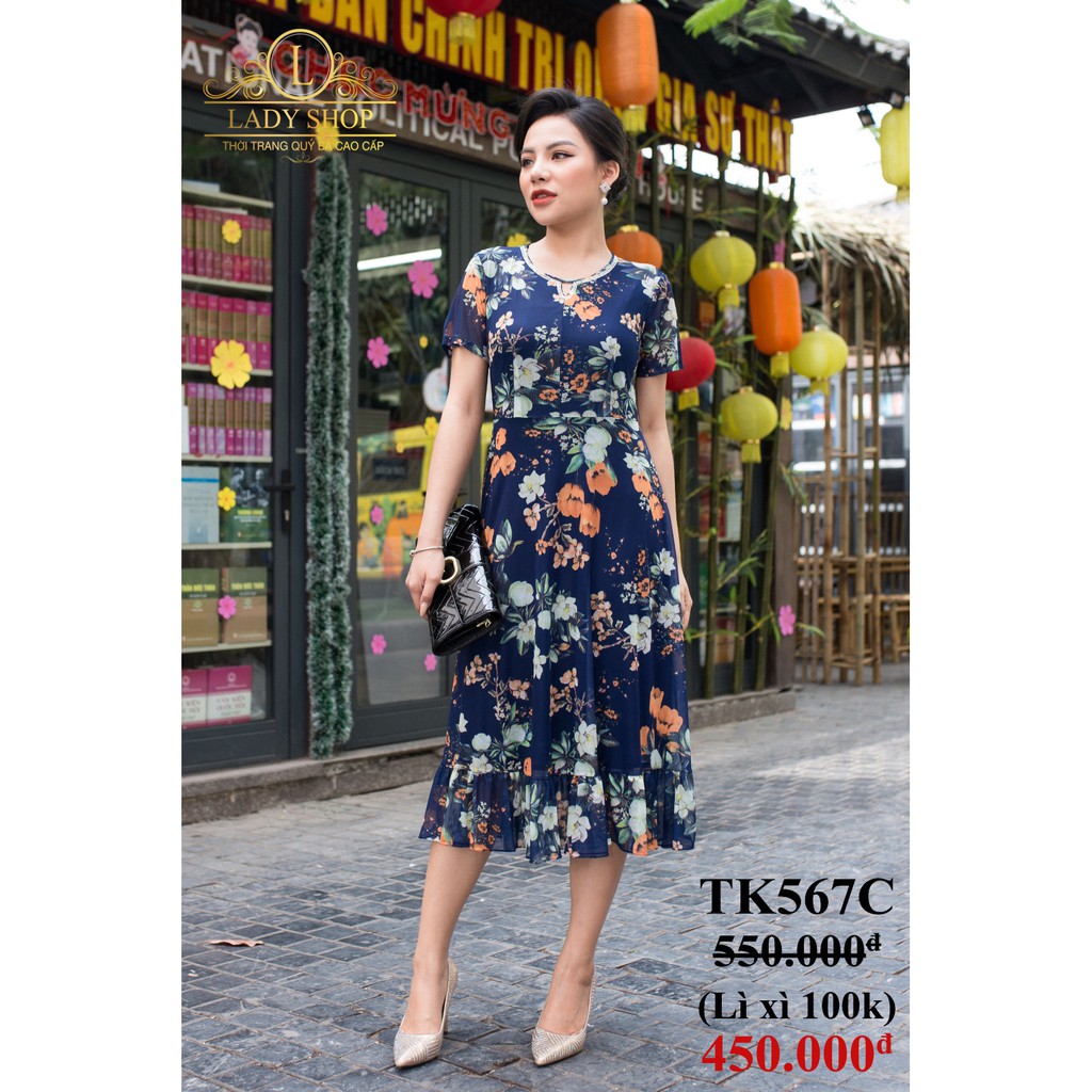 ĐẦM TRUNG NIÊN - VÁY QUÝ BÀ- THỜI TRANG TRUNG NIÊN CAO CẤP - LADYSHOP - Đầm xòe thun lưới chân bèo TK567