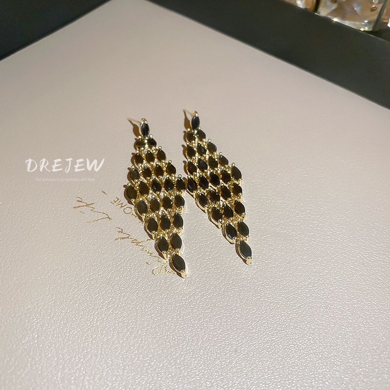 DREJEW Bông Tai Mạ Bạc Đính Đá Zircon Tua Rua Phong Cách Âu Mỹ Cao Cấp 1