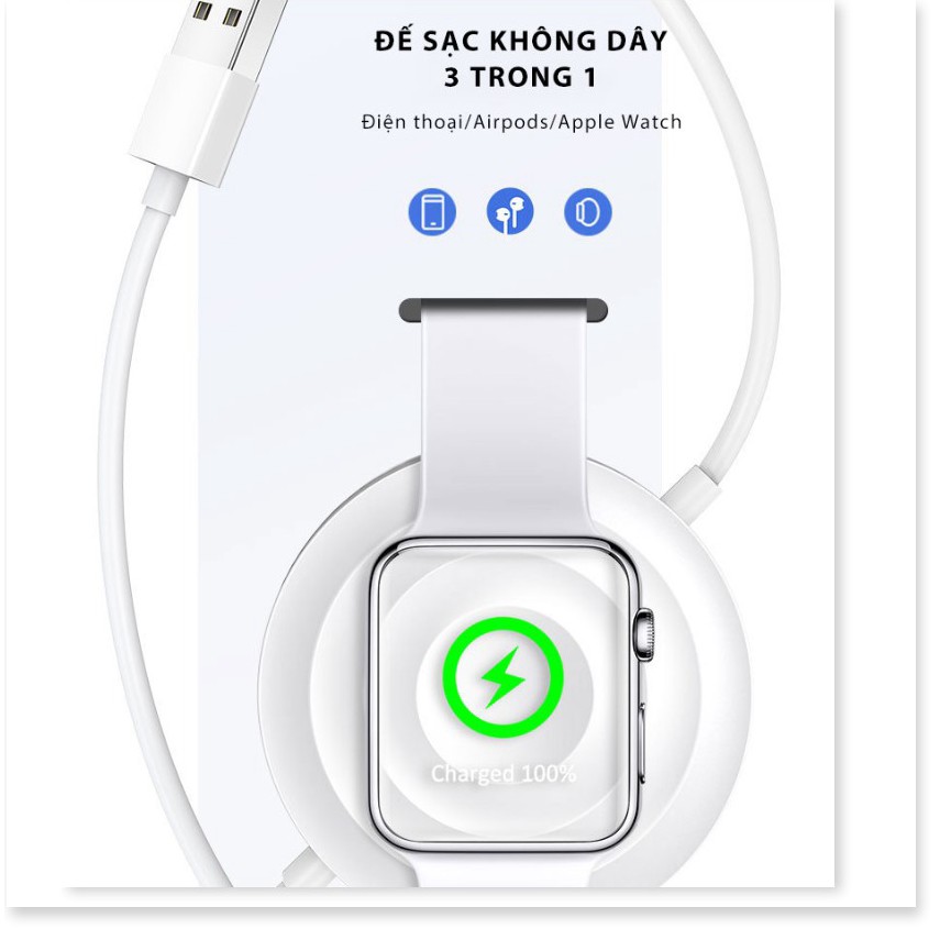 🆕 Đế sạc không dây 3in1 cho Iphone/Apple Watch/ Airpods tích hợp cáp sạc Lightning USAMS