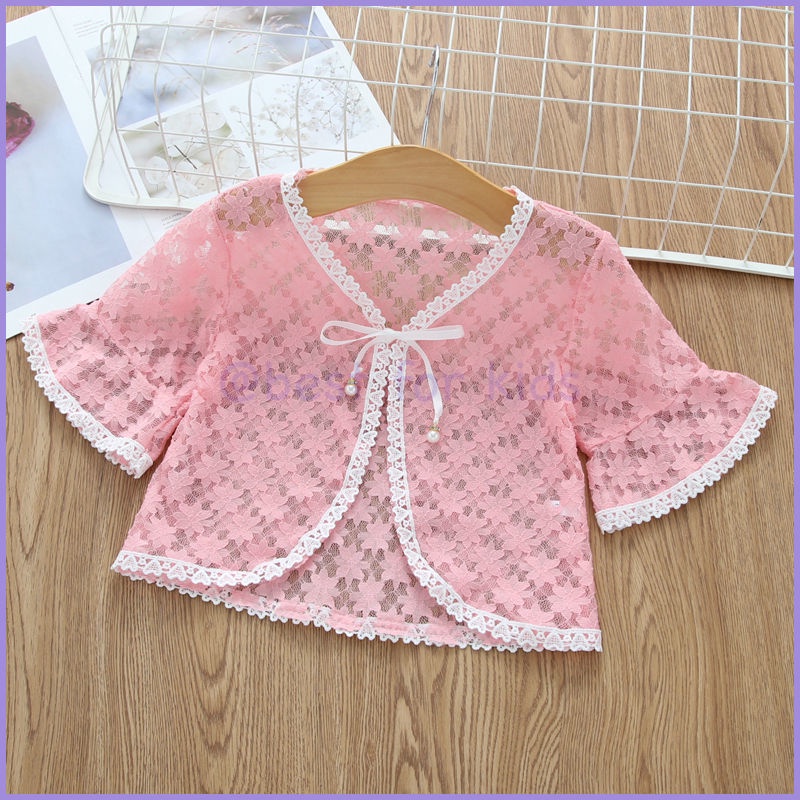 Áo Khoác Ren Ngắn Tay Chống Nắng Thời Trang Mùa Hè Cho Bé Gái