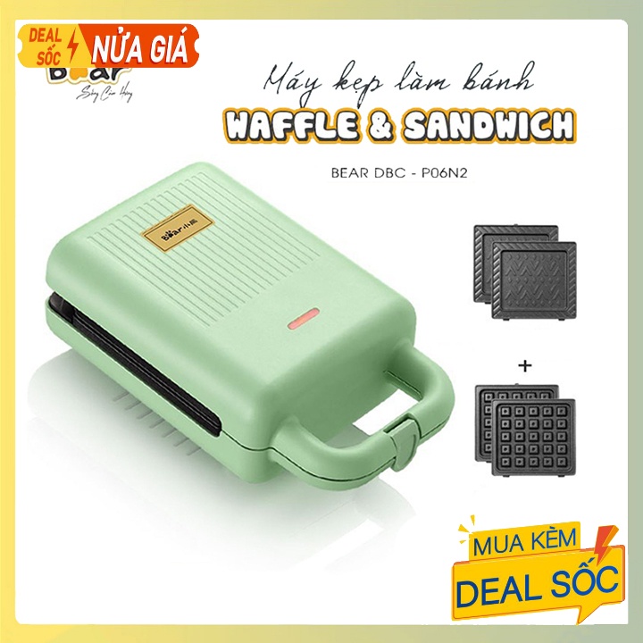 Máy kẹp nướng bánh waffle, sandwich đa năng Bear