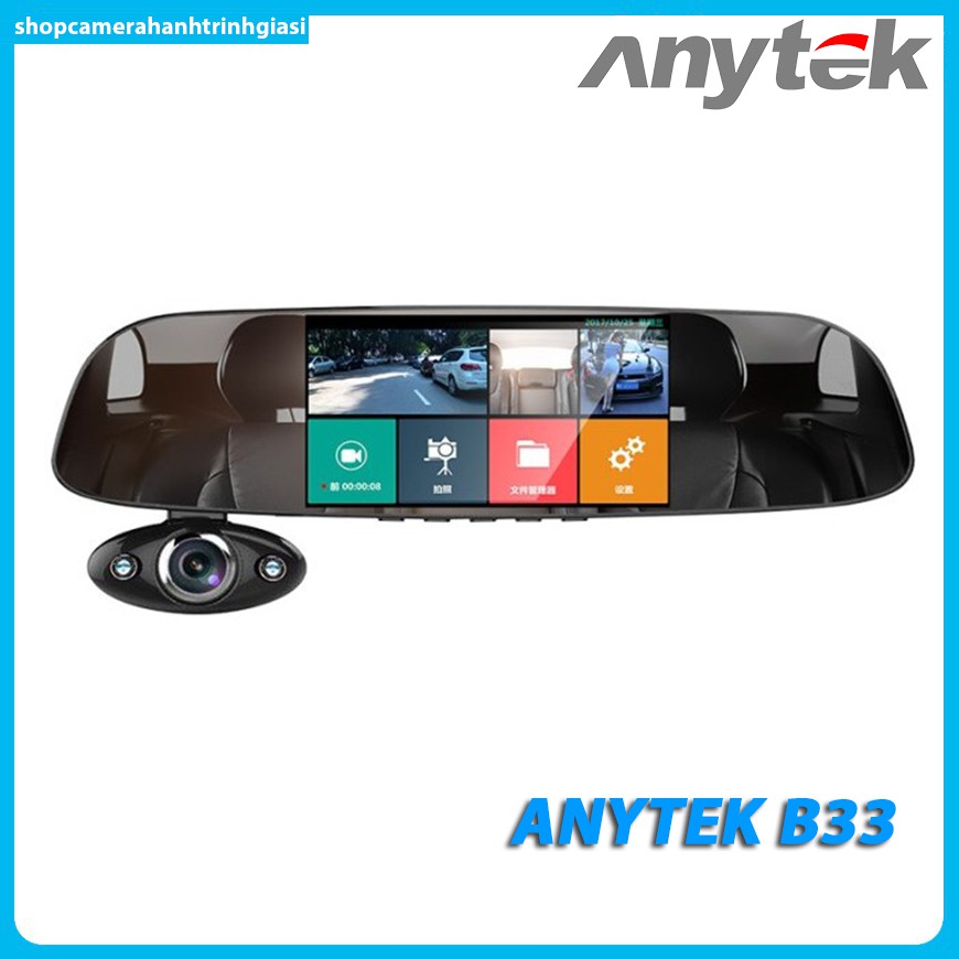 Camera Hành Trình Gương Anytek B33 Quay Trước Trong Và Sau Xe