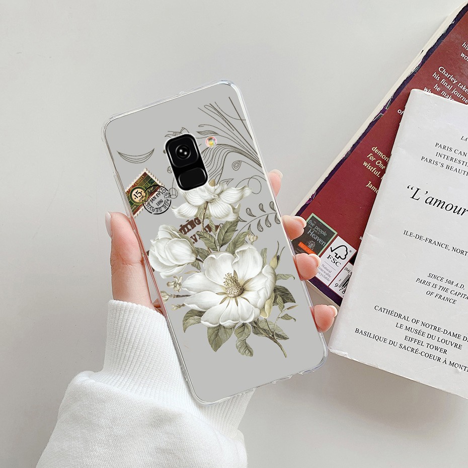 Samsung Galaxy A8 Plus 2018 A8+ Phone Case Soft TPU Silicone Clear Flower Cute Printing Case Cover